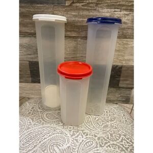 Tupperware Modular Mates macaroni Storage Containers Set 3 Red White Blue Lids